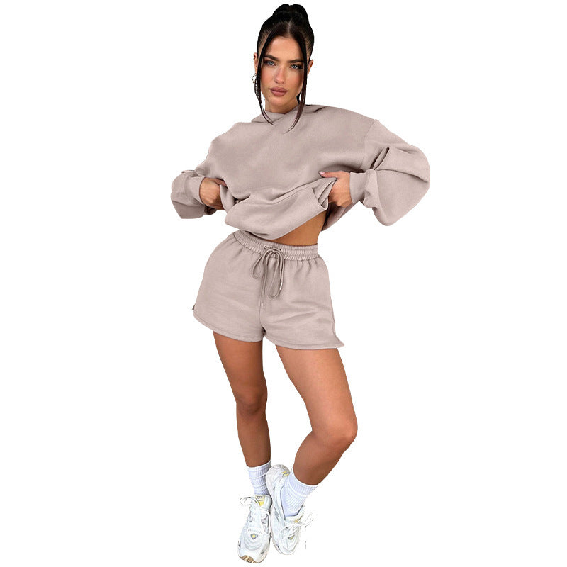 S4R-Solid Color Long Sleeve Hooded Sweaters Women's Clothing Two-piece Fashion