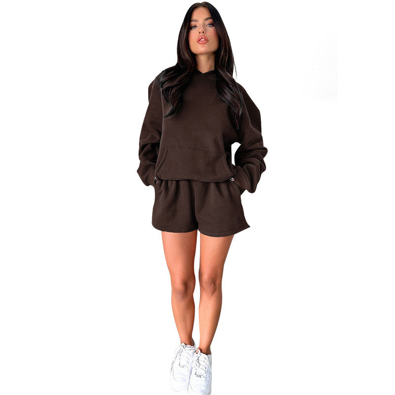 S4R-Solid Color Long Sleeve Hooded Sweaters Women's Clothing Two-piece Fashion
