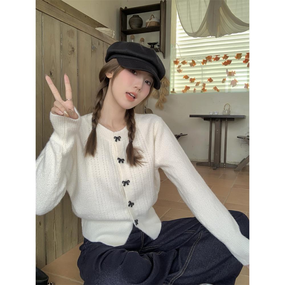 S4R-Lazy Bow Short Sweaters Cardigan