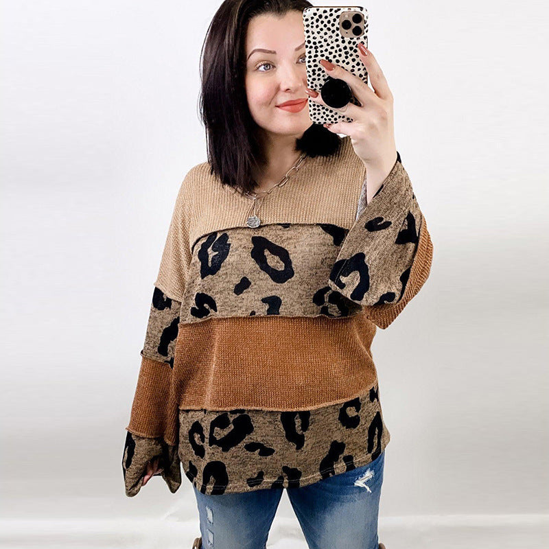 S4R-Leopard Print Long-sleeved Sweater For Women European And American Personalized