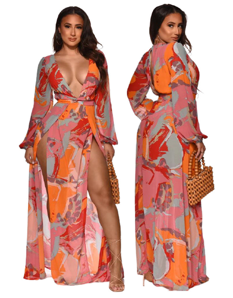 S4R-Long-sleeved Printed European And American Women's Dresses