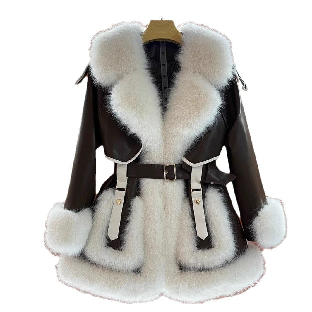 S4R-Elegant Big Fur Collar Fur Coat For Women