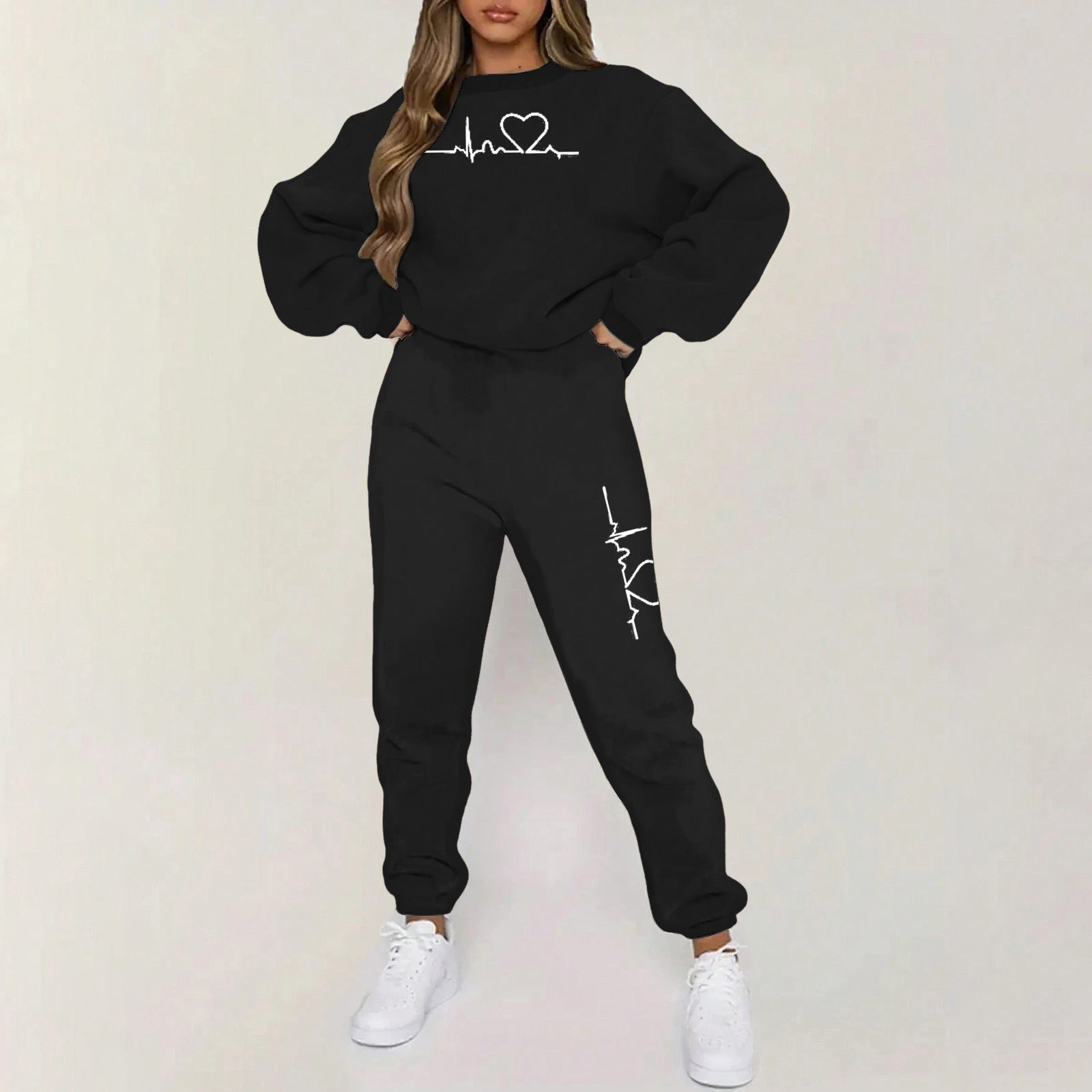 S4R-Couple Print Sports Hooded Fleece-lined Sweaters Women's Clothing