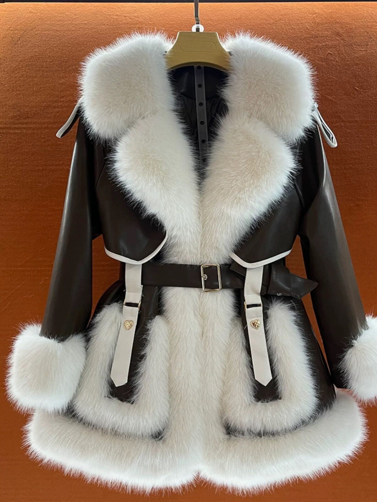 S4R-Elegant Big Fur Collar Fur Coat For Women