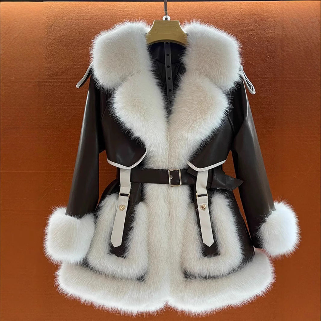 S4R-Elegant Big Fur Collar Fur Coat For Women