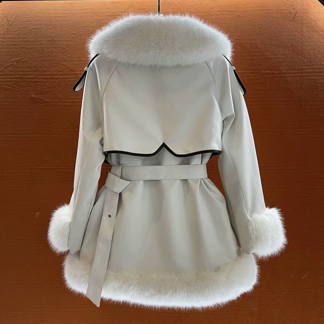 S4R-Elegant Big Fur Collar Fur Coat For Women