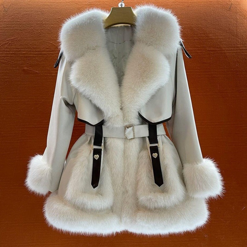 S4R-Elegant Big Fur Collar Fur Coat For Women
