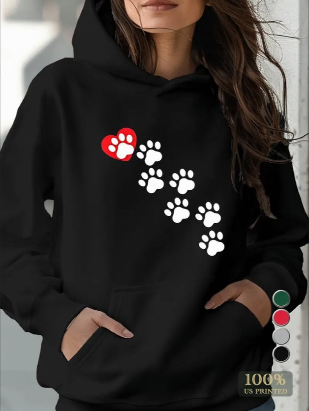 S4R-Teediy Paw Prints Hearts Women's Hoodies Comfort Fit