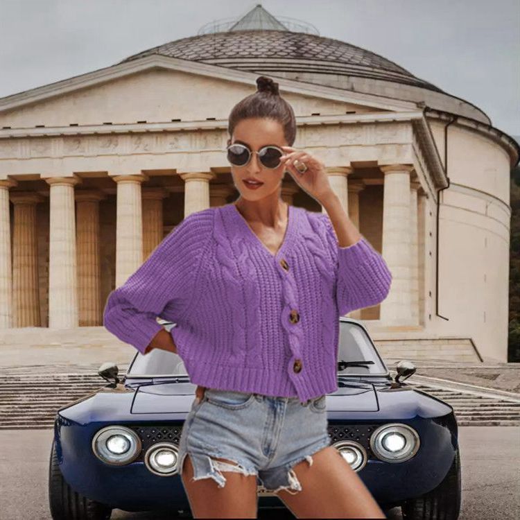S4R-Autumn And Winter Button Solid Color Sweaters Short Loose