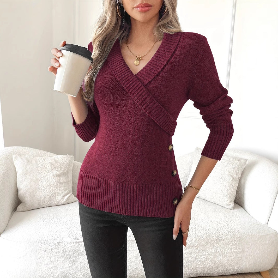 S4R-Pullover Button Elegant Knitted Sweaters Women's Clothing