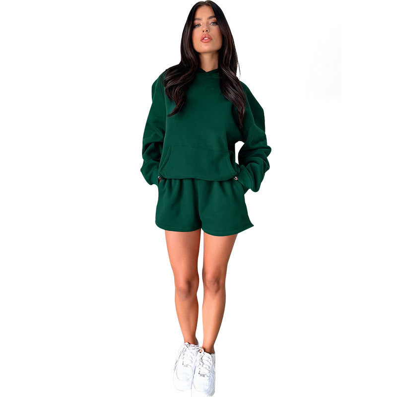 S4R-Solid Color Long Sleeve Hooded Sweaters Women's Clothing Two-piece Fashion