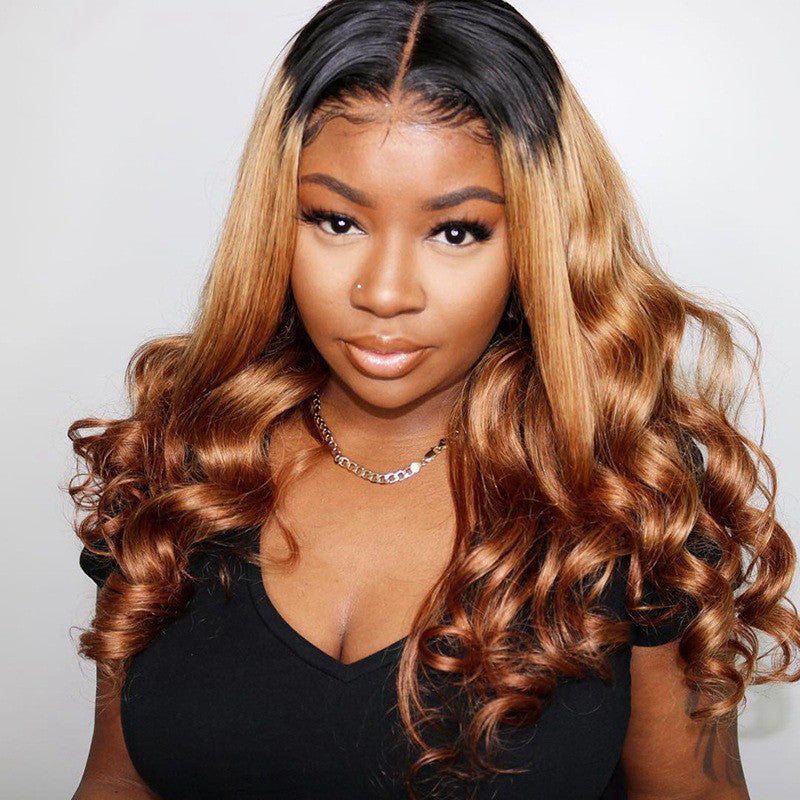 S4R-Ombre Lace Front Human Hair Wigs Remy Colorful