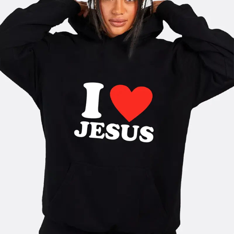 S4R-I Love Jesus Print Hoodie, Casual Long Sleeve Hoodies Sweatshirt, Women's Clothing