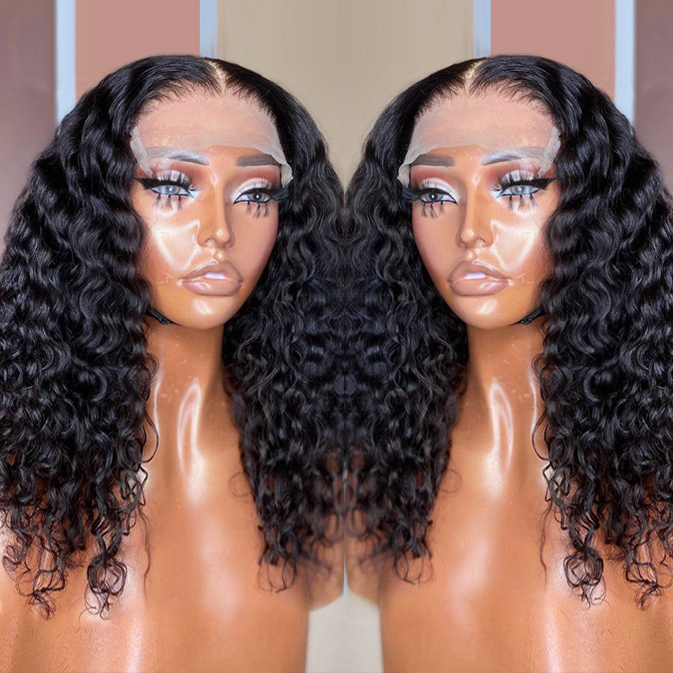 S4R-Deep Water Wave Lace Frontal Human Hair Wigs Transparent Curly