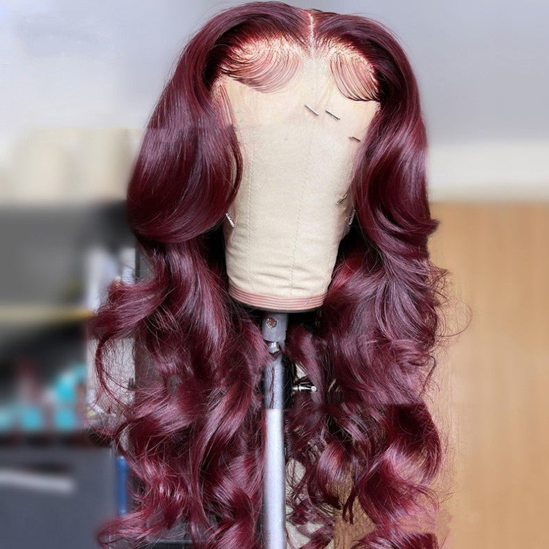 S4R-New Hot-selling Front Lace Synthetic Wigs Medium Points Wine Red Long Curly Hair