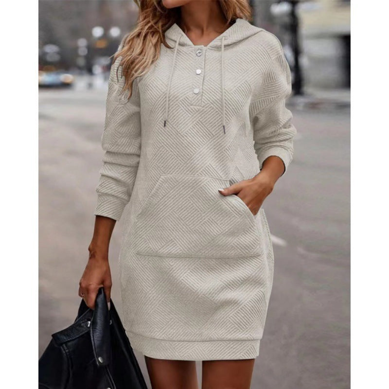 S4R-Solid Long Hoodies Sweater With Pocket Mid-length Hooded Sweatshirt Womens Clothing