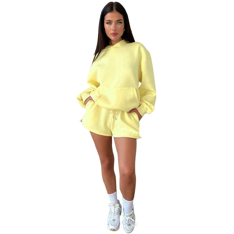 S4R-Solid Color Long Sleeve Hooded Sweaters Women's Clothing Two-piece Fashion