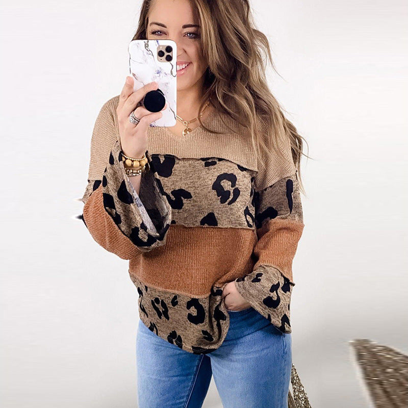 S4R-Leopard Print Long-sleeved Sweater For Women European And American Personalized
