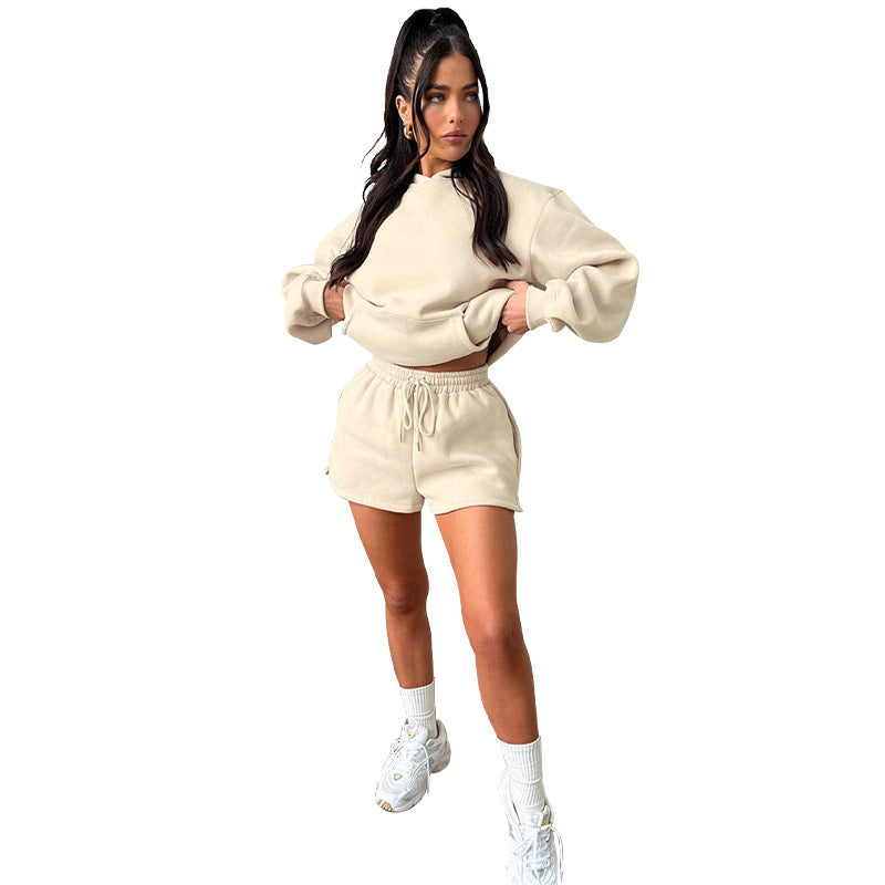 S4R-Solid Color Long Sleeve Hooded Sweaters Women's Clothing Two-piece Fashion