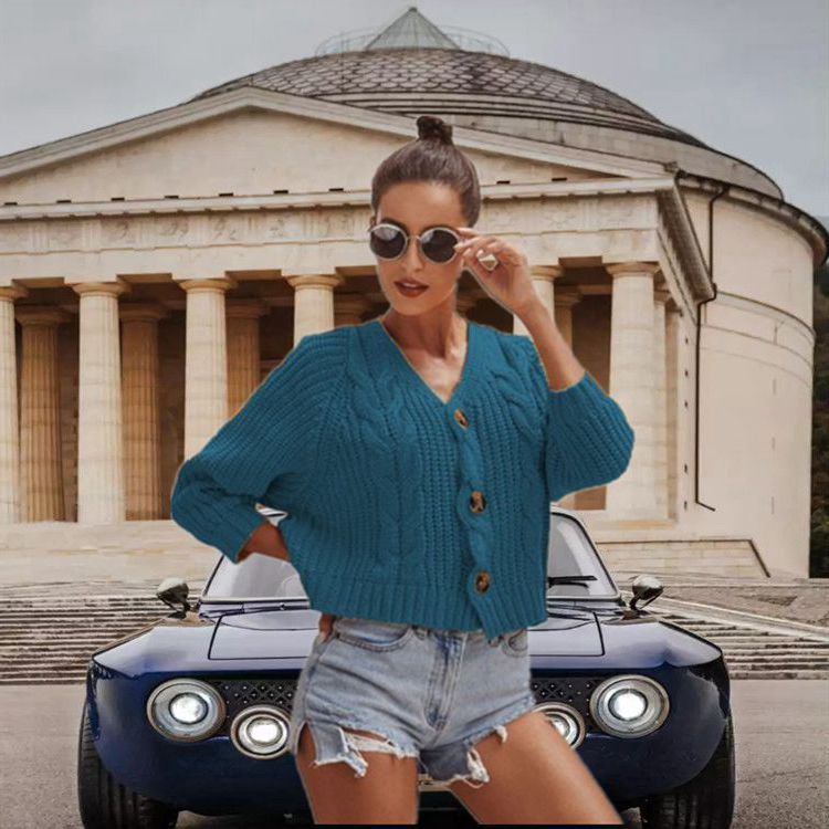 S4R-Autumn And Winter Button Solid Color Sweaters Short Loose
