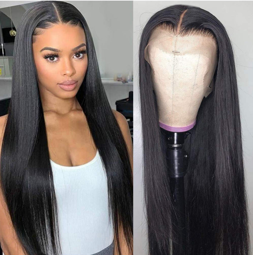 S4R-Front Lace Wig European And American Style Wig Women's Long Straight Hair Black Mid-length Synthetic Wigs 134 Lace Wig Head Cover