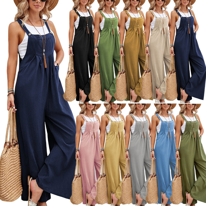 S4R-Women Long Bib Pants Overalls Casual Loose Rompers Jumpsuits With Pockets