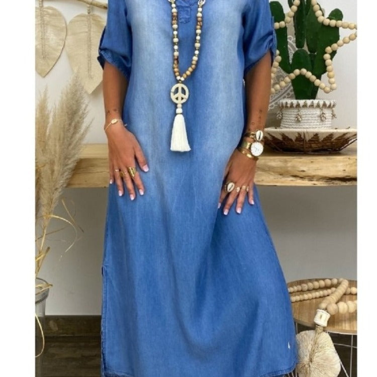 S4R-Plus Size Women's Clothing, Foreign Trade Plus Size, New Washed Denim Dresses
