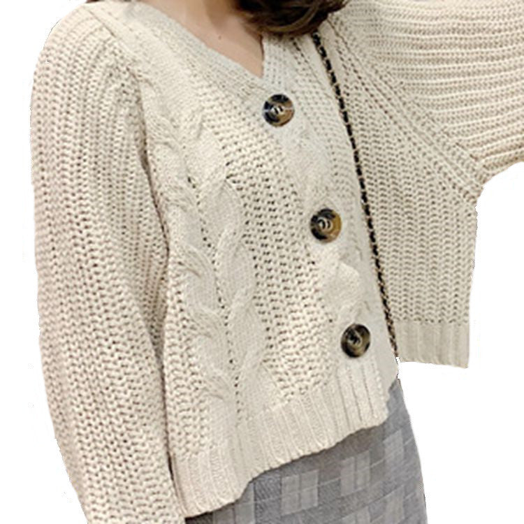 S4R-Autumn And Winter Button Solid Color Sweaters Short Loose