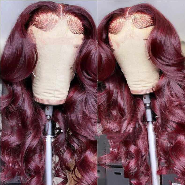 S4R-New Hot-selling Front Lace Synthetic Wigs Medium Points Wine Red Long Curly Hair