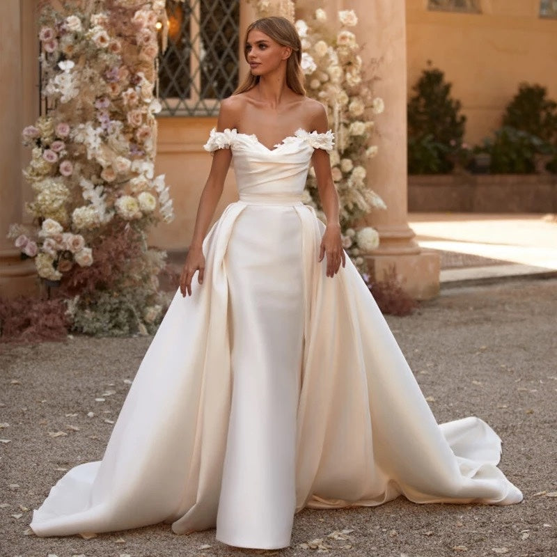 S4R-Wedding Dresses Mermaid Bride Dress With Detachable Train