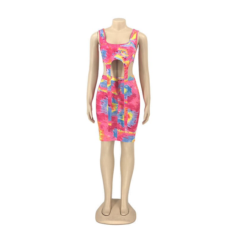 S4R-Printed Tie-dye Casual Skirt Outfit Vest Two-piece Set