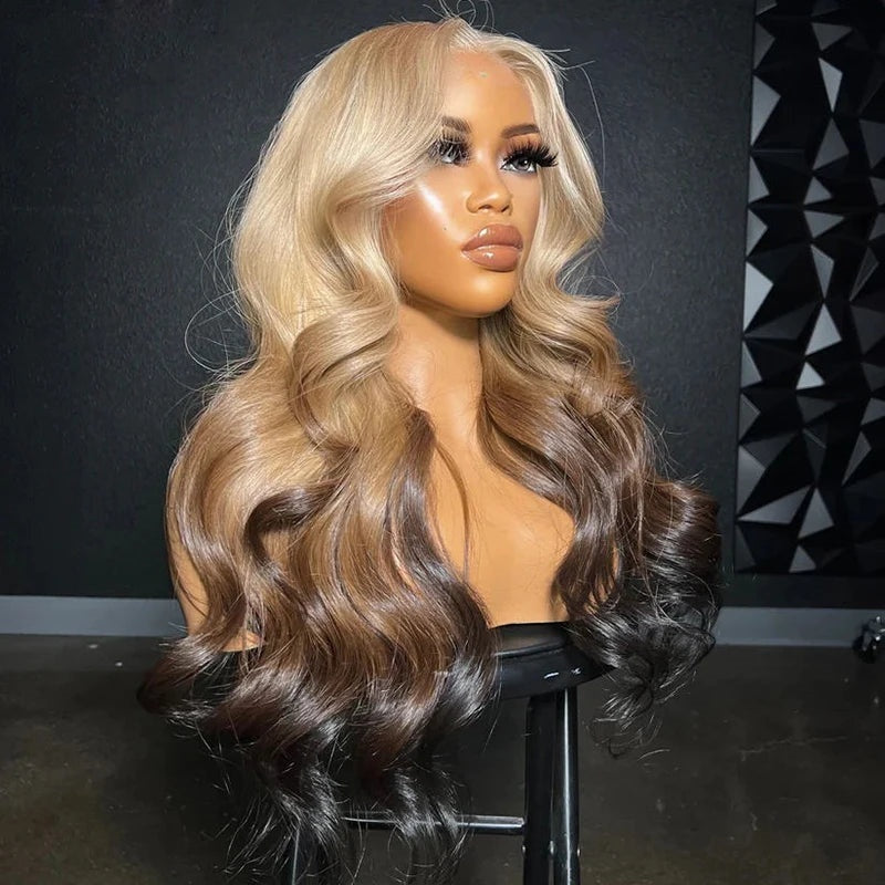 S4R-Highlight Honey Blonde Loose Wave Lace Front Wigs For Women